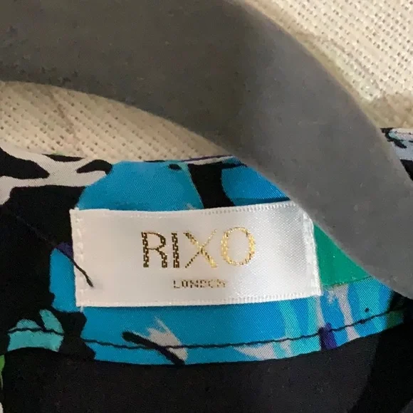 Rixo London silk maxi dress, black with multi-colored print. Size small.
